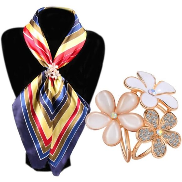 6pcs Women's Fashion Flover Faux Pearl Crystal Rhinestone Scarf Ring Buckle Clip - Picture 6 of 7